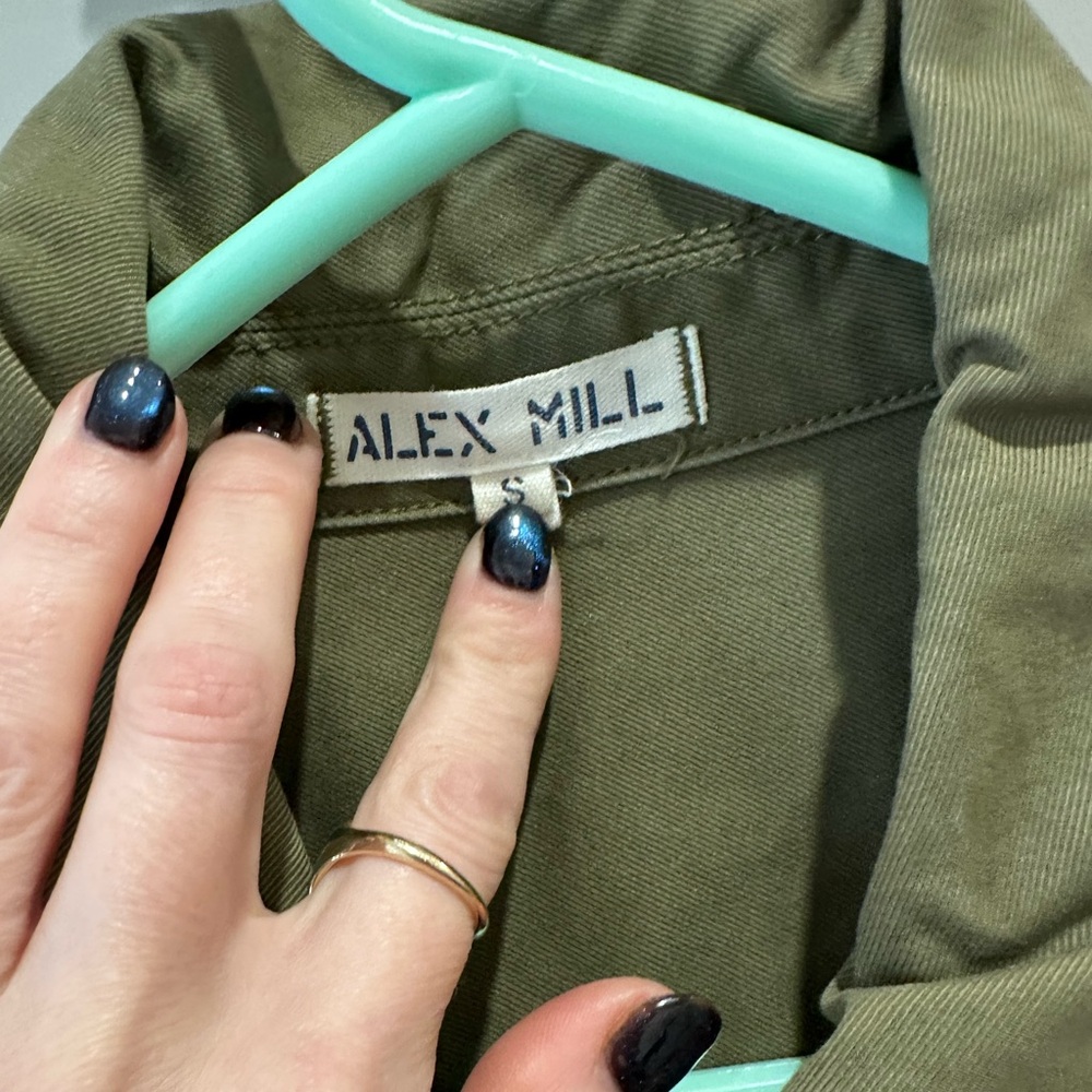 Alex Mill sage green zipper jumpsuit with adjustable waist buttons for cinching - Picture 5 of 8